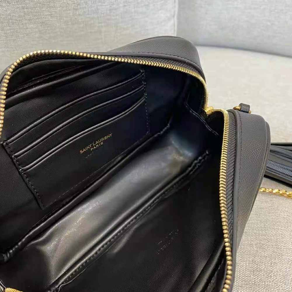 Side angle showing quilted grain texture on Saint Laurent YSL Lou Mini Bag