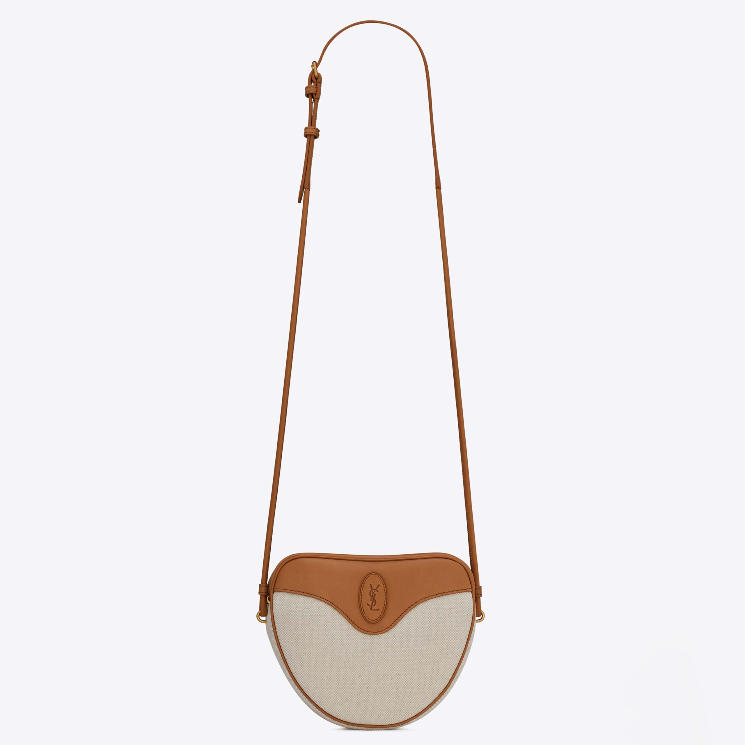 Front view of Saint Laurent YSL Women Monogramme Coeur Bag in brown canvas
