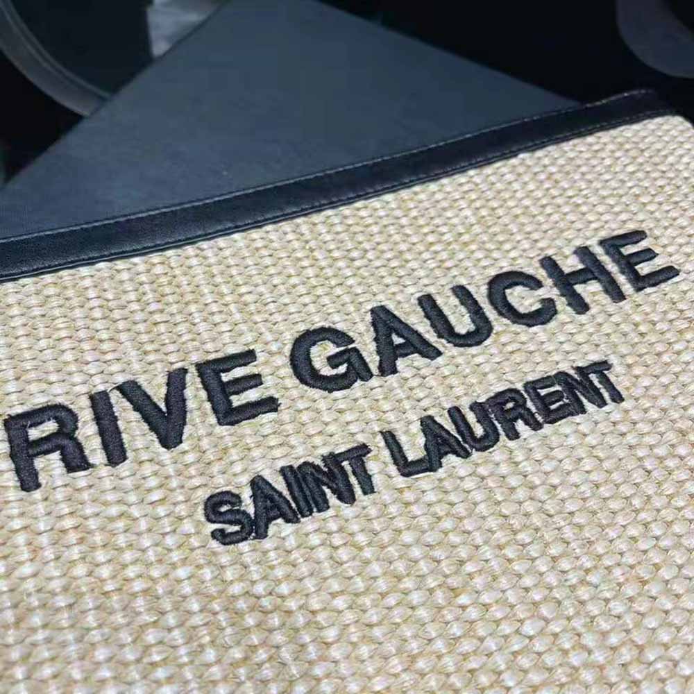 Saint Laurent YSL Women Rive Gauche Zippered Pouch in Embroidered Raffia and Leather - image 7
