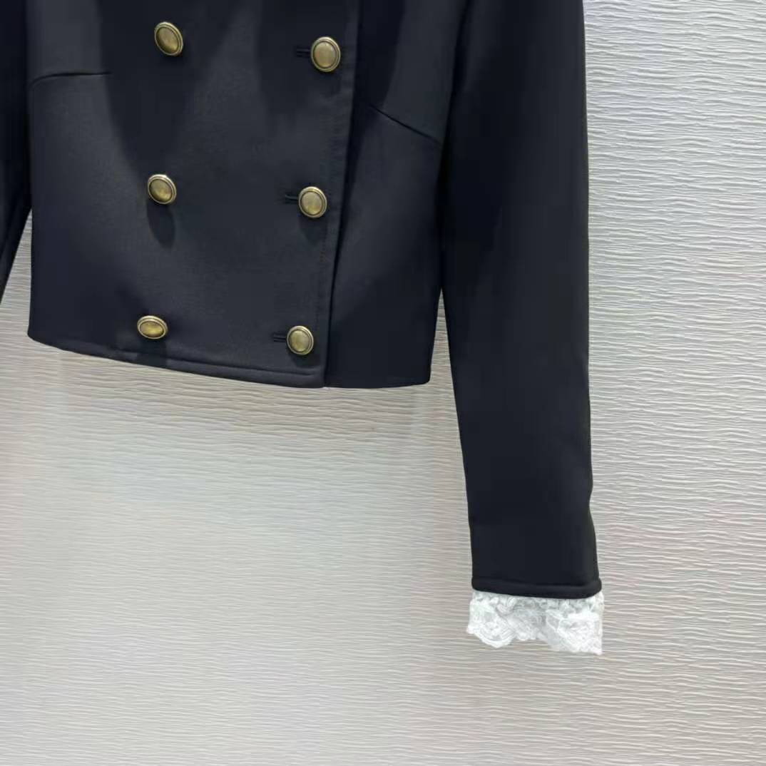 Saint Laurent YSL Women Short Jacket in Wool Twill with Floral Lace Embroidery - image 9