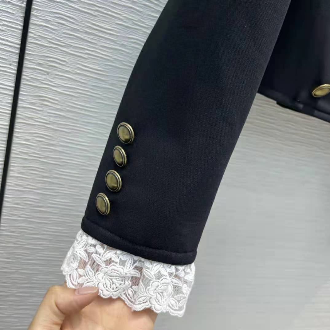Saint Laurent YSL Women Short Jacket in Wool Twill with Floral Lace Embroidery - image 8