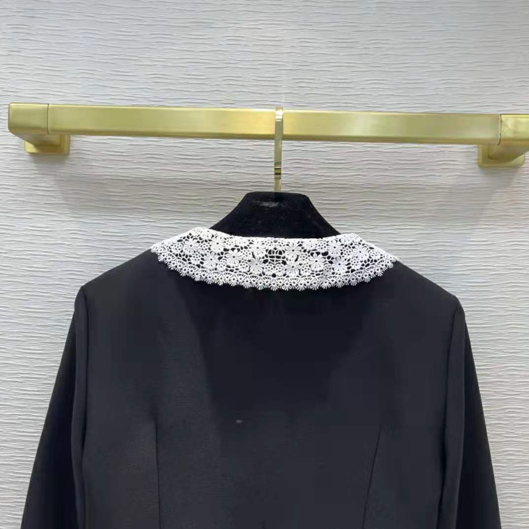 Saint Laurent YSL Women Short Jacket in Wool Twill with Floral Lace Embroidery - image 6