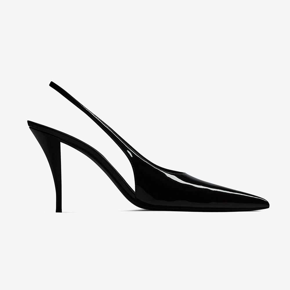 Side profile of Saint Laurent YSL Women Viper Slingback Pumps in Patent Leather
