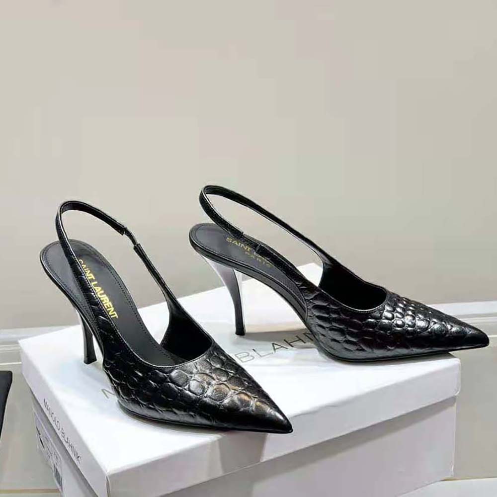 Saint Laurent YSL Women Viper Slingback Pumps in Shiny Crocodile-Embossed Leather - image 4