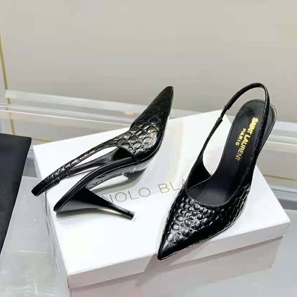 Saint Laurent YSL Women Viper Slingback Pumps in Shiny Crocodile-Embossed Leather - image 5