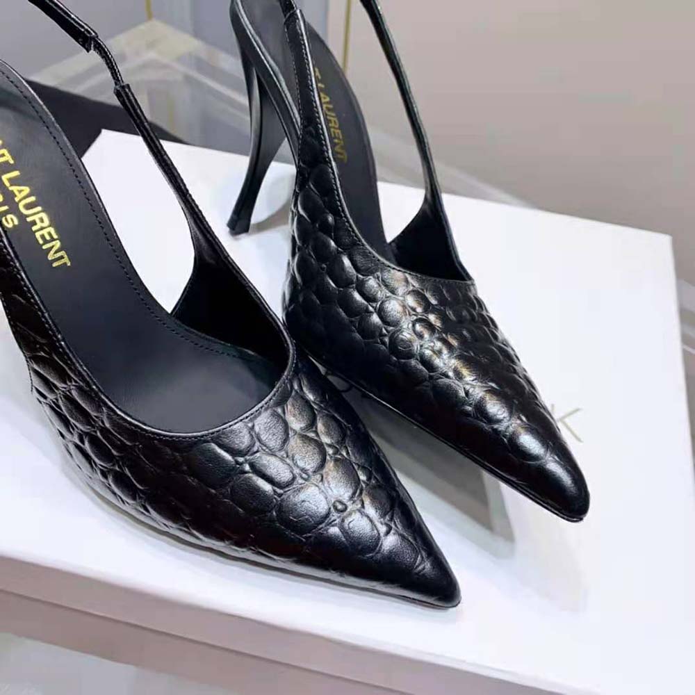 Saint Laurent YSL Women Viper Slingback Pumps in Shiny Crocodile-Embossed Leather - image 7