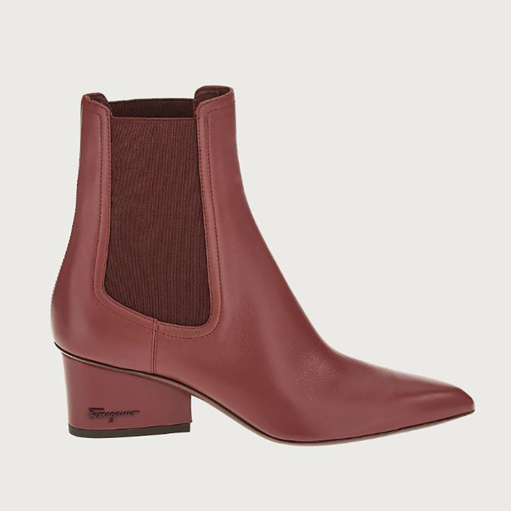 Side profile of Salvatore Ferragamo Women Chelsea Boot in 55mm Heel-Maroon