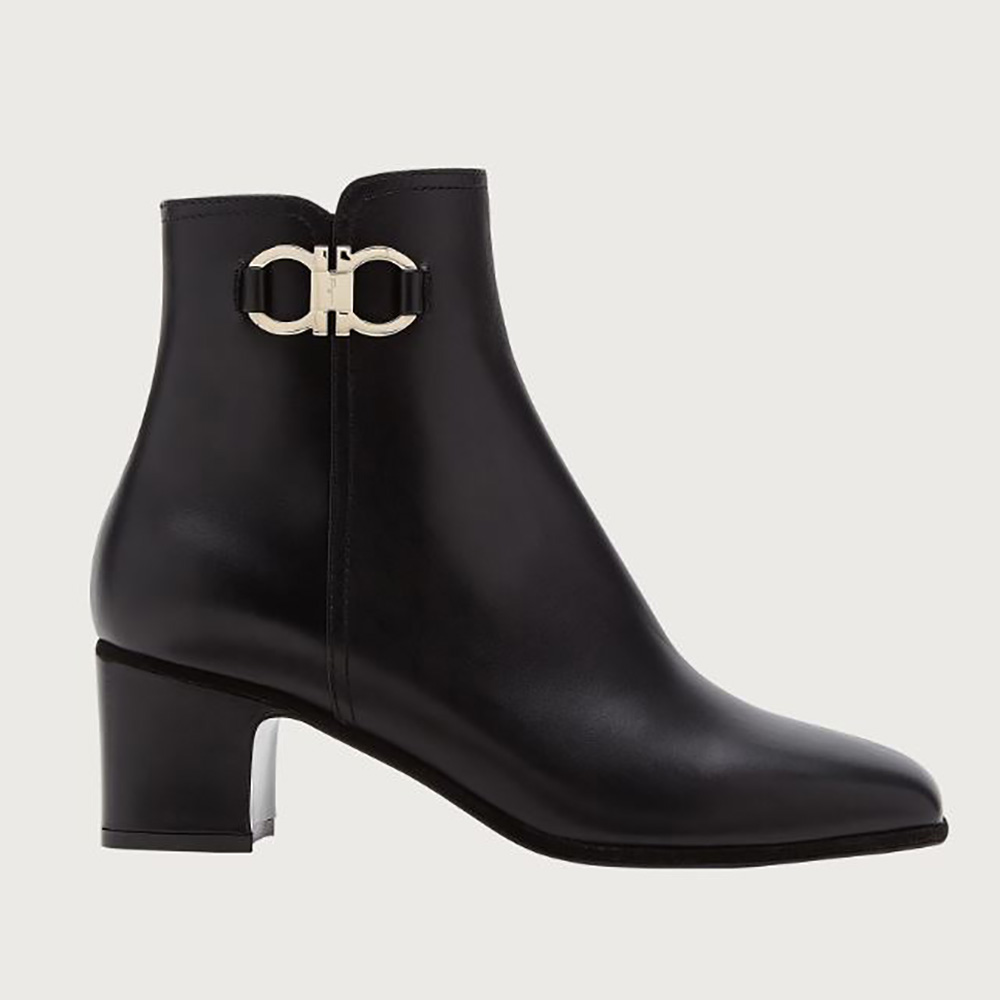Side profile of Salvatore Ferragamo Women Gancini Bootie in 55mm Heel-Black