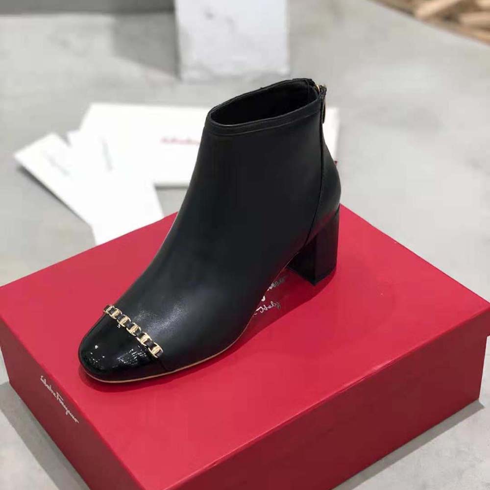 Salvatore Ferragamo Women Vara Chain Bootie in 70mm Heel-Black - image 7
