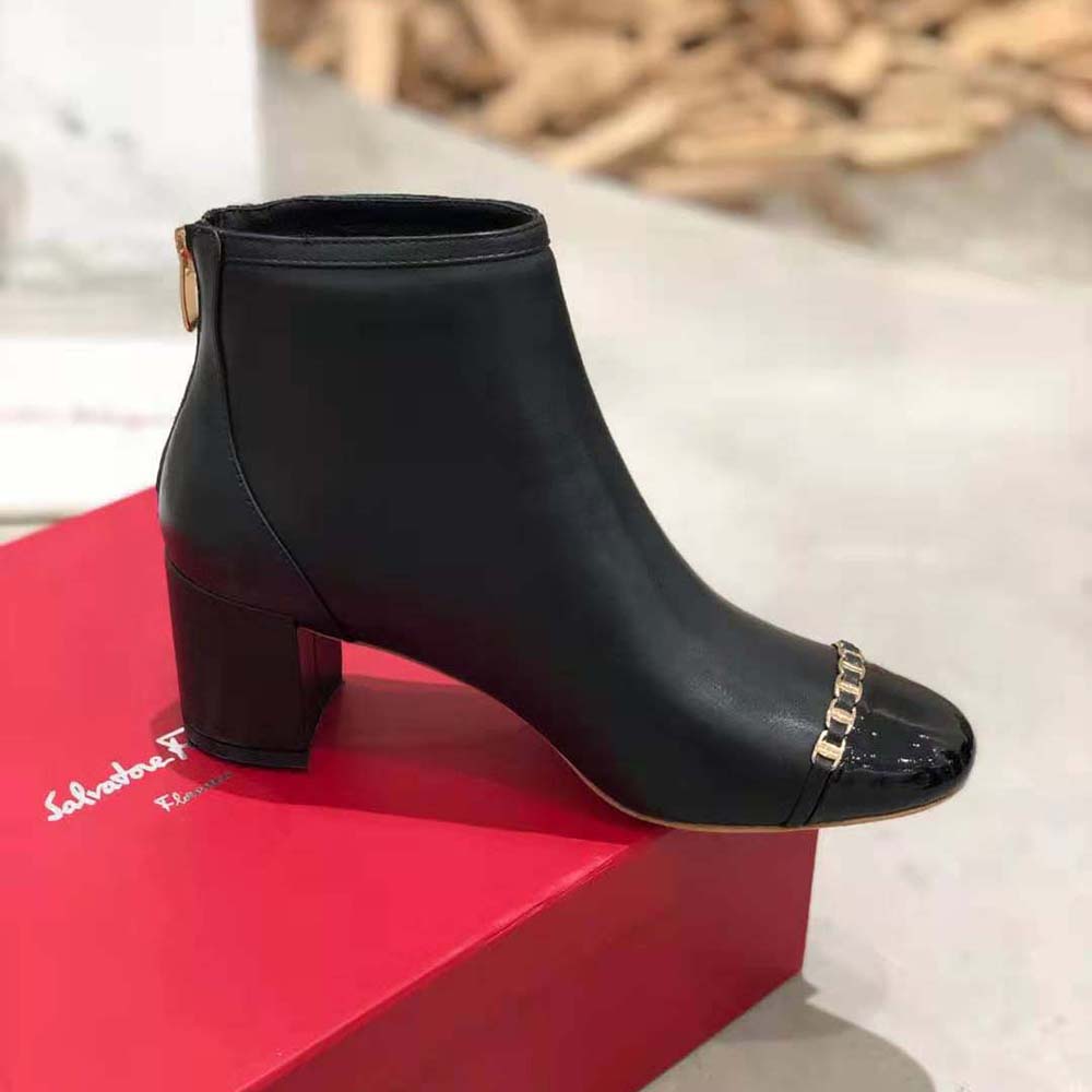 Salvatore Ferragamo Women Vara Chain Bootie in 70mm Heel-Black - image 6