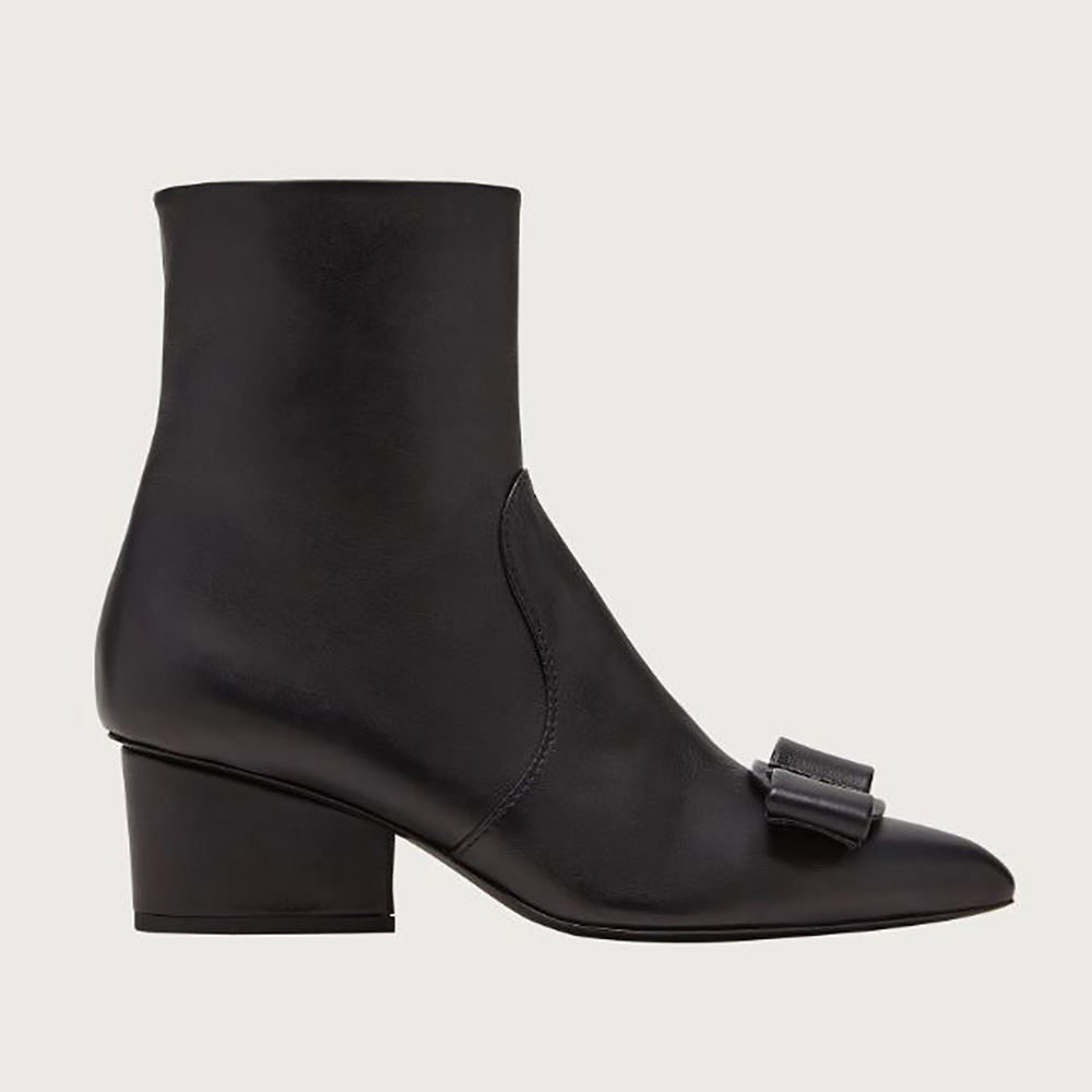 Side view of Salvatore Ferragamo Women Viva Bootie in 55mm Heel-Black