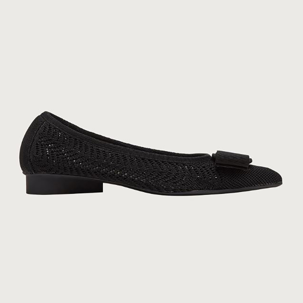 Side view of Salvatore Ferragamo Women Viva Responsible Ballet Flat-Black