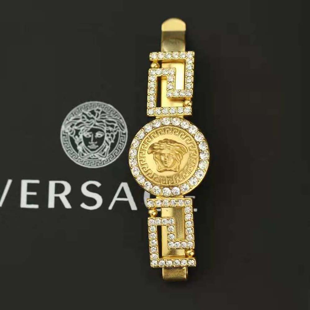 Side profile of Versace Women Greca Hair Pin with clasp visible