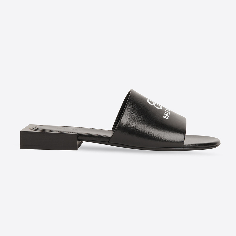 Side view of Balenciaga Women Box Sandal in black and white nappa leather