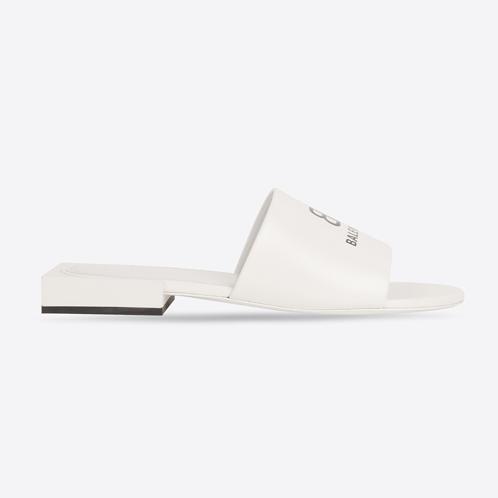 Side profile of Balenciaga Women Box Sandal in white and black nappa sheepskin