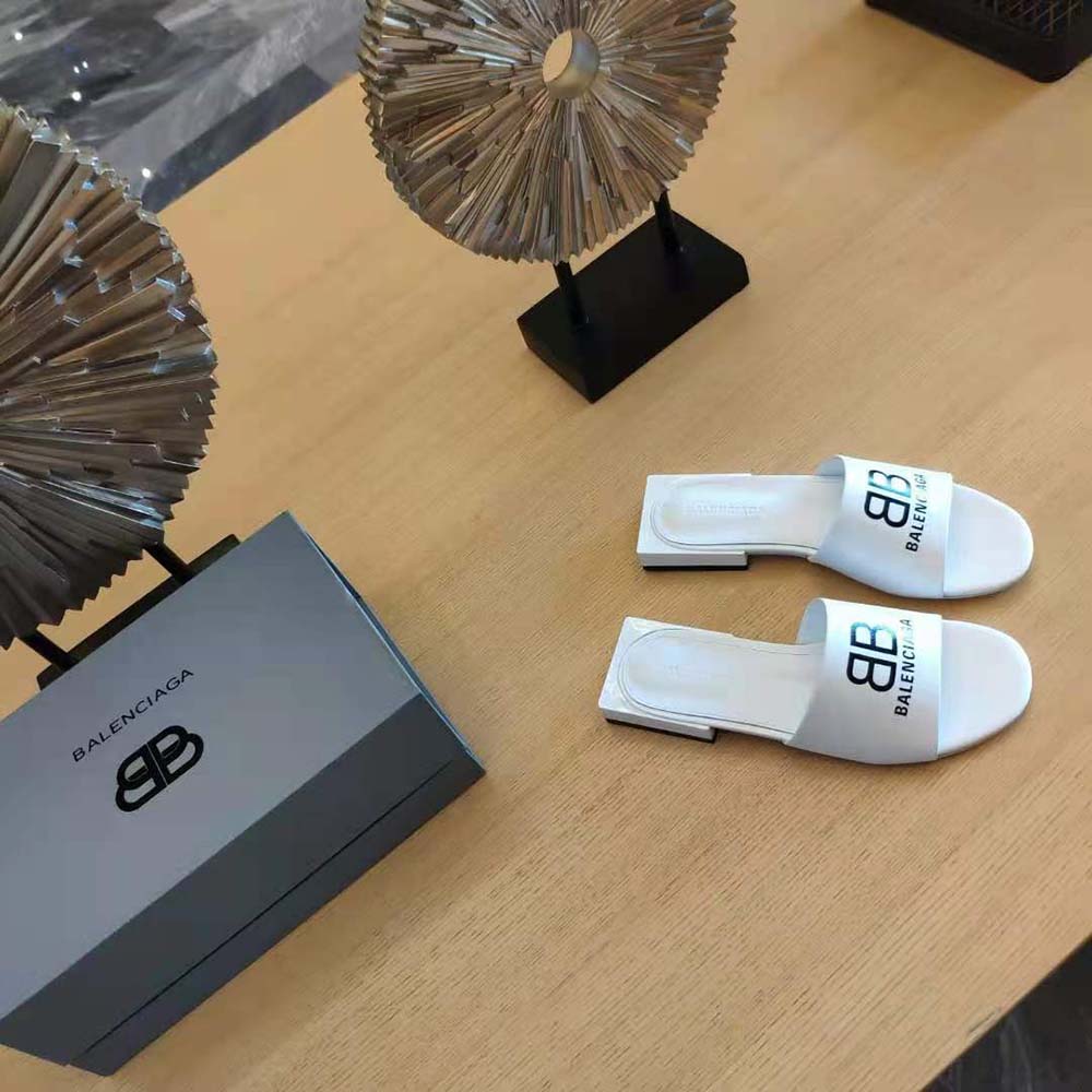 Top view showing slip-on box silhouette of Balenciaga Women Box Sandal