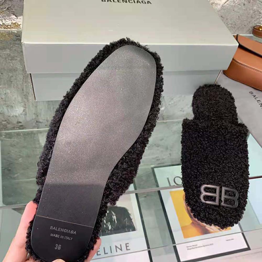 Balenciaga Women Cosy BB Mule in Black Fake Shearling - image 10