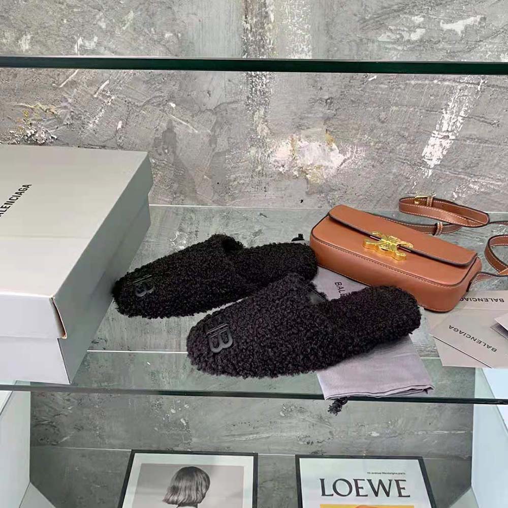 Balenciaga Women Cosy BB Mule in Black Fake Shearling - image 4
