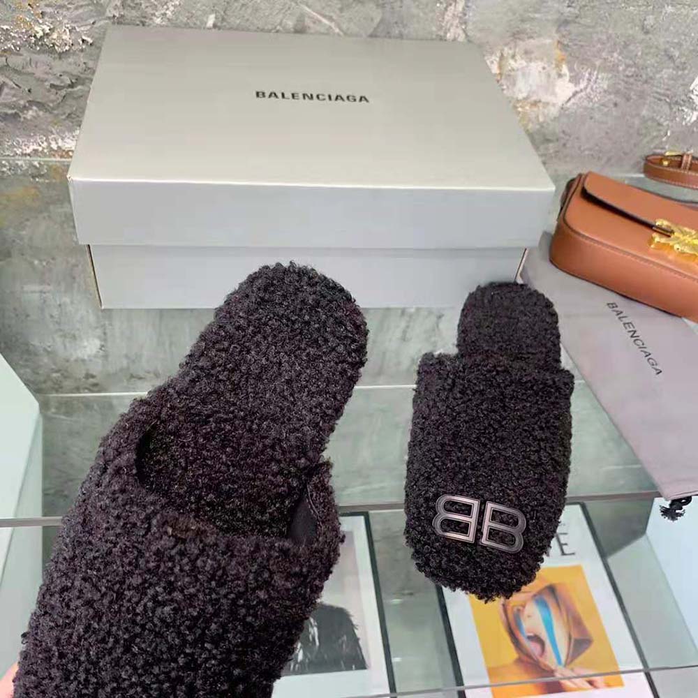 Balenciaga Women Cosy BB Mule in Black Fake Shearling - image 9