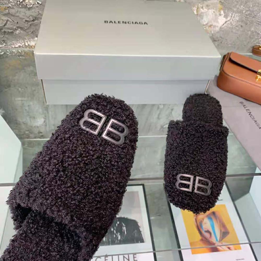 Balenciaga Women Cosy BB Mule in Black Fake Shearling - image 8