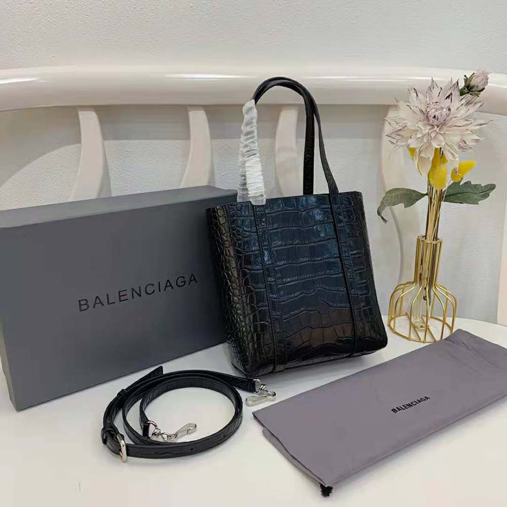 Balenciaga Women Everyday XXS Tote Bag in Black Shiny Crocodile Embossed Calfskin - image 4