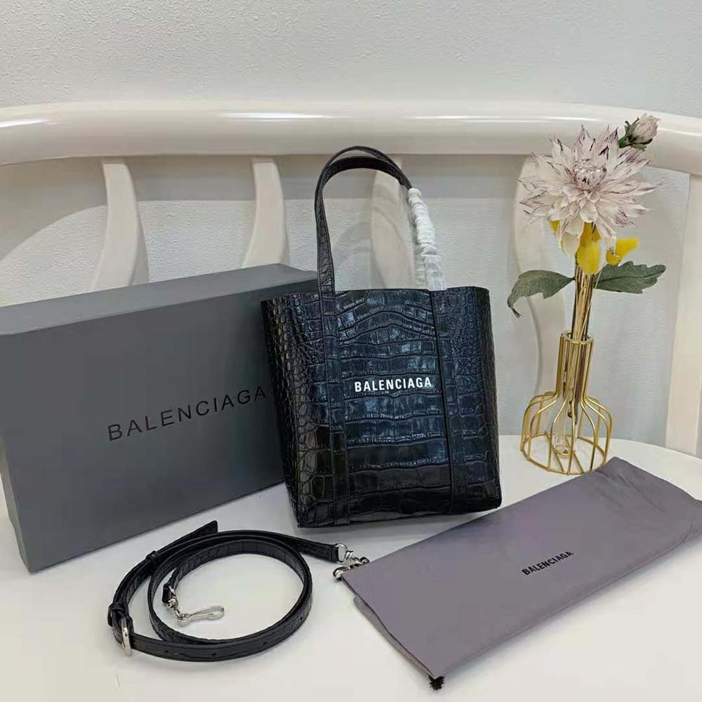 Side profile showing compact silhouette of Balenciaga Women Everyday XXS Tote Bag