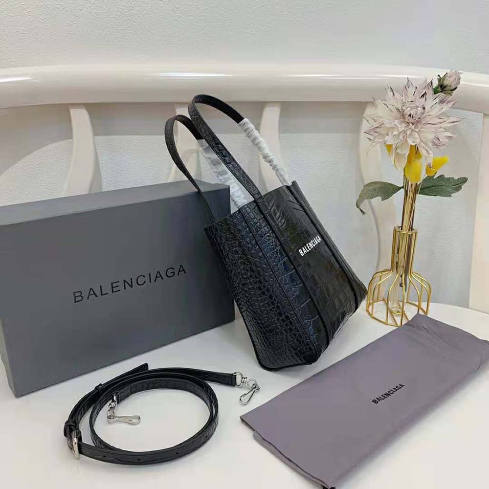 Balenciaga Women Everyday XXS Tote Bag in Black Shiny Crocodile Embossed Calfskin - image 5