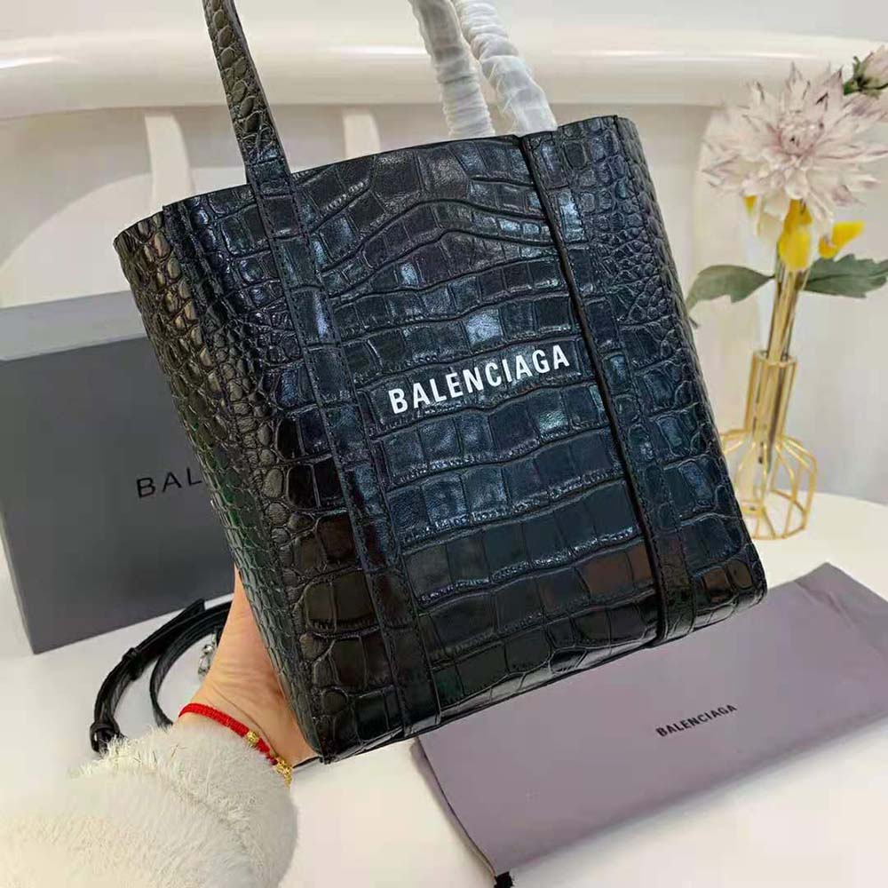Balenciaga Women Everyday XXS Tote Bag in Black Shiny Crocodile Embossed Calfskin - image 7