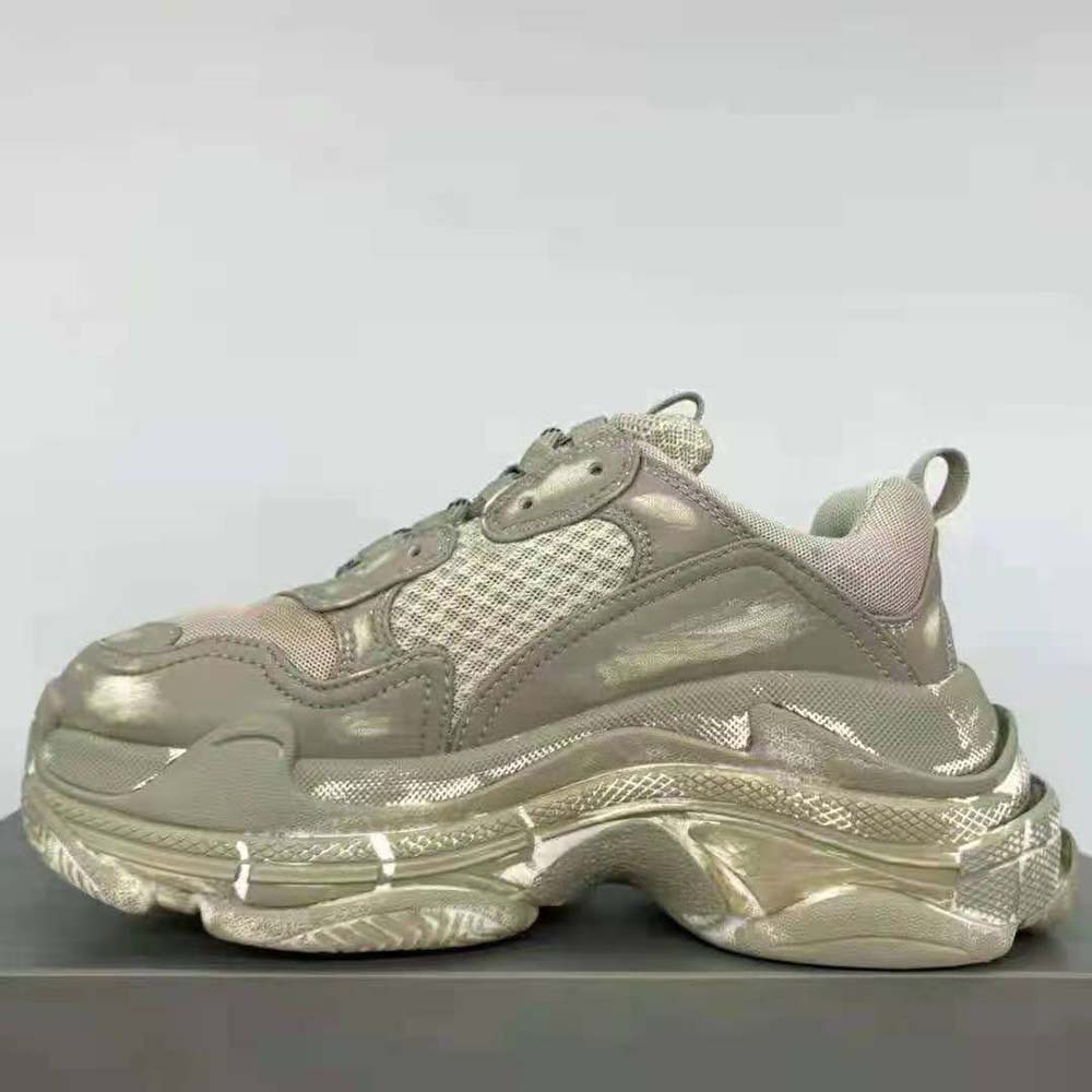 Top view showing lace-up detail of Balenciaga Women Triple S Faded Sneaker