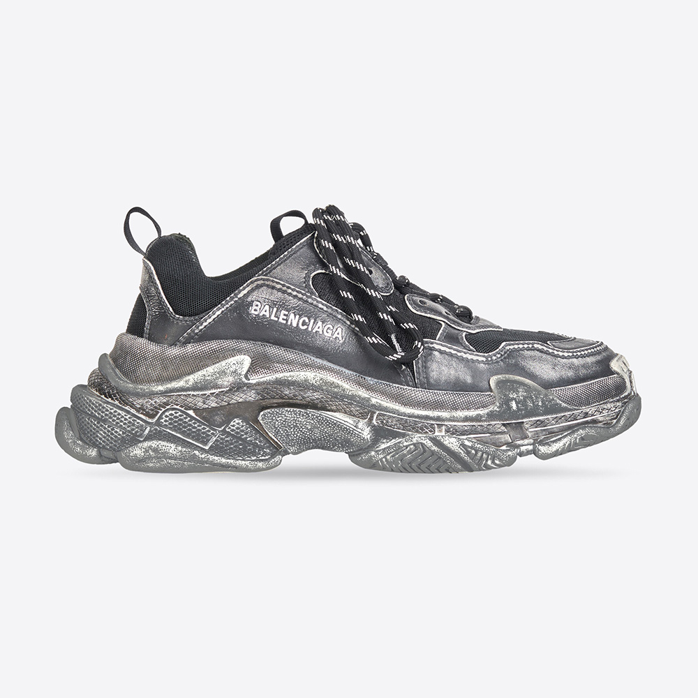 Side profile of Balenciaga Women Triple S Faded Sneaker in Black