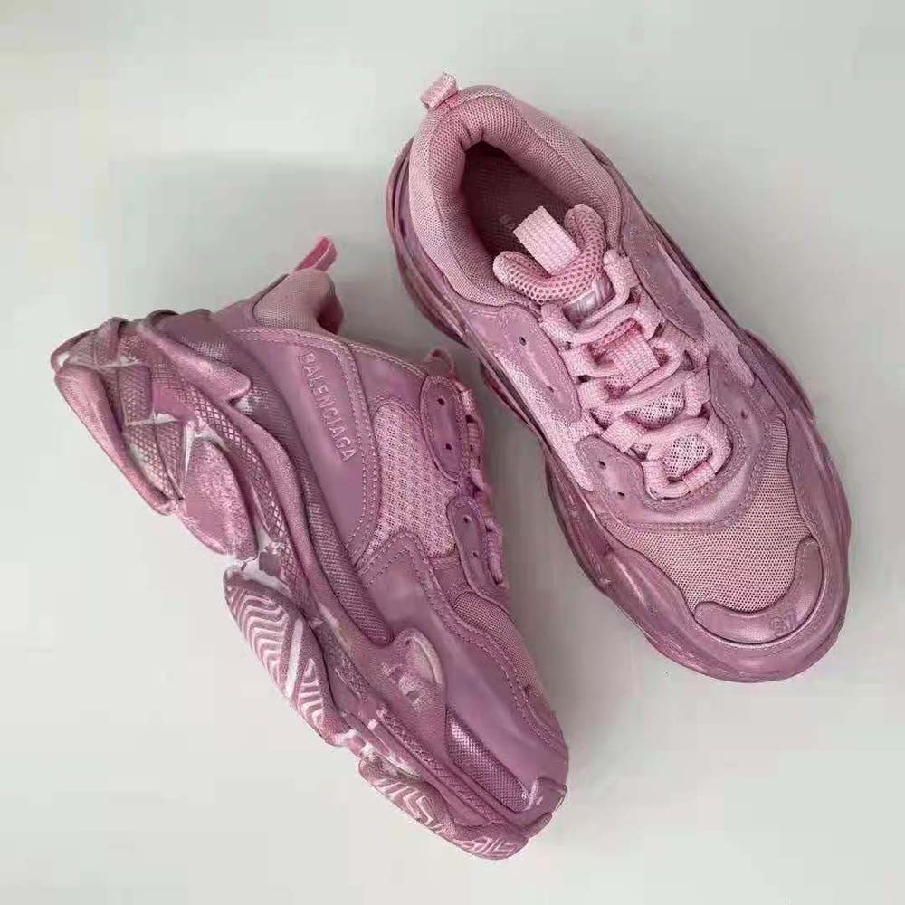 Overhead view highlighting chunky triple-layered sole in pink