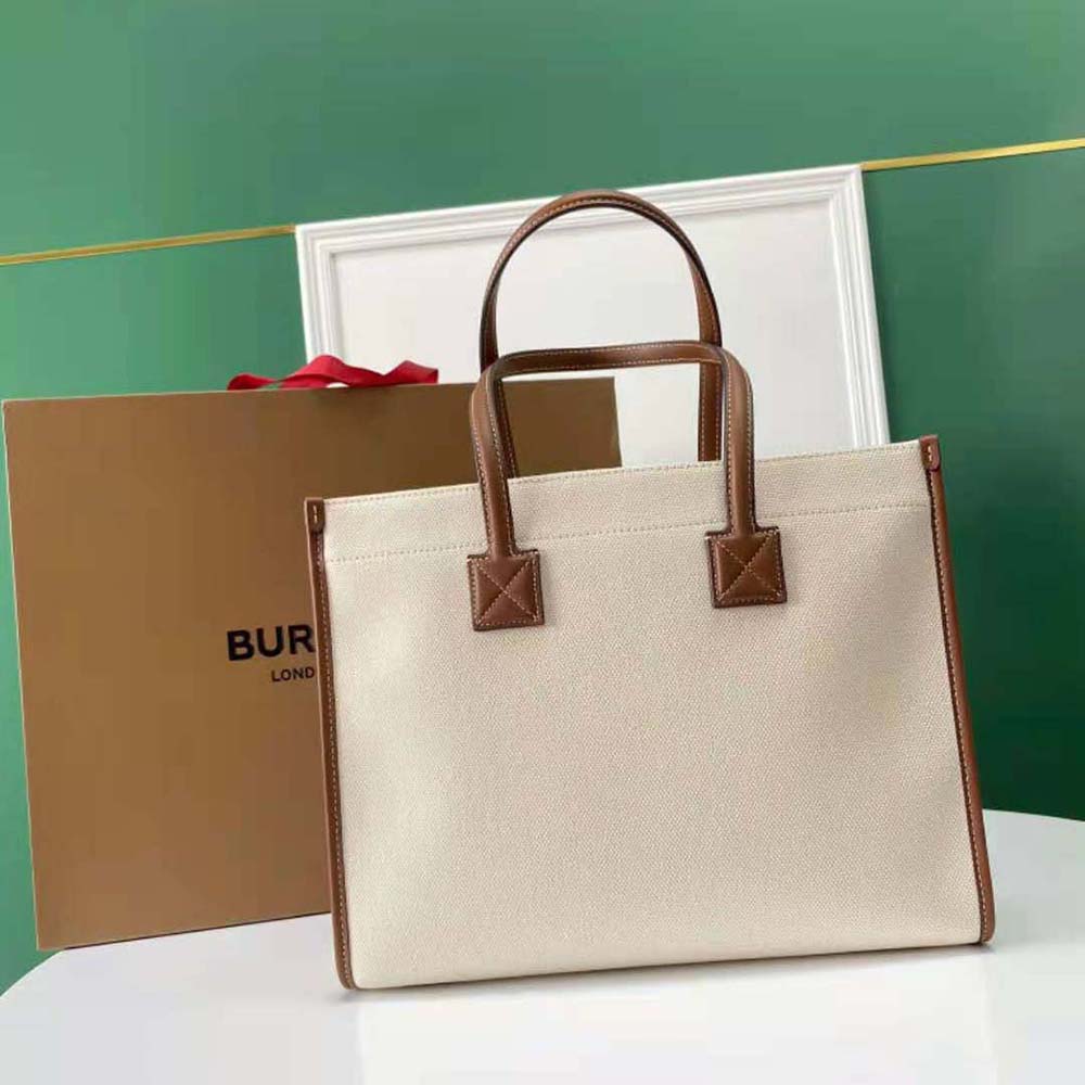 Burberry Women Medium Two-tone Canvas and Leather Freya Tote-Brown - image 4