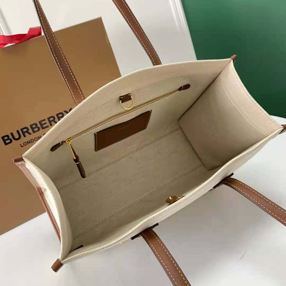 Burberry Women Medium Two-tone Canvas and Leather Freya Tote-Brown - image 7