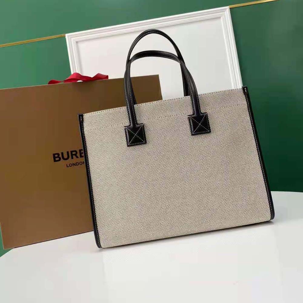 Burberry Women Medium Two-tone Canvas and Leather Freya Tote-Black - image 4