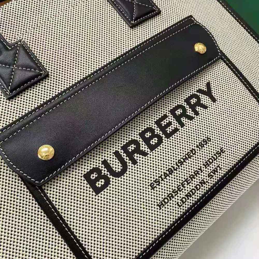 Burberry Women Medium Two-tone Canvas and Leather Freya Tote-Black - image 7