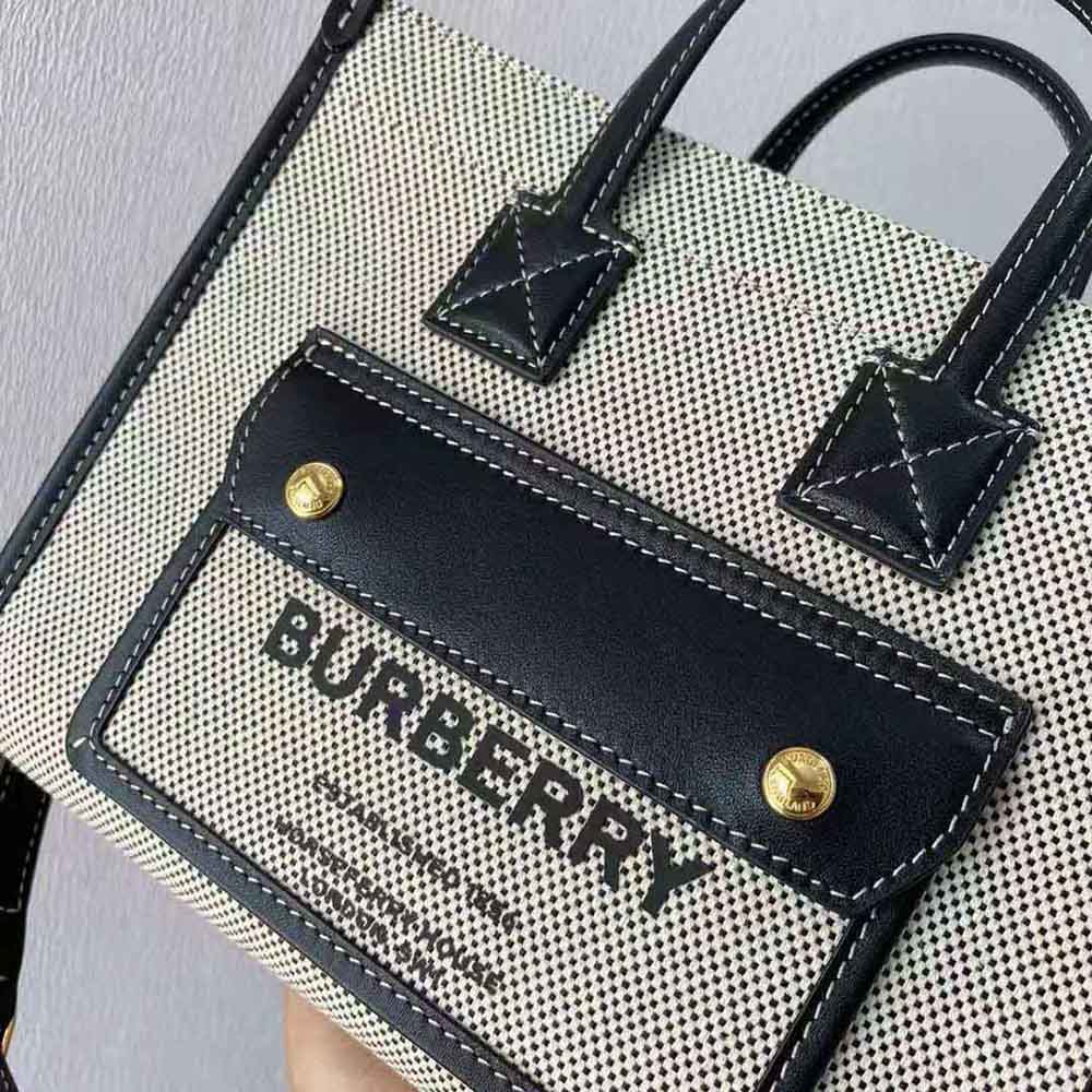 Burberry Women Mini Two-tone Canvas and Leather Freya Bag-Silver - image 9