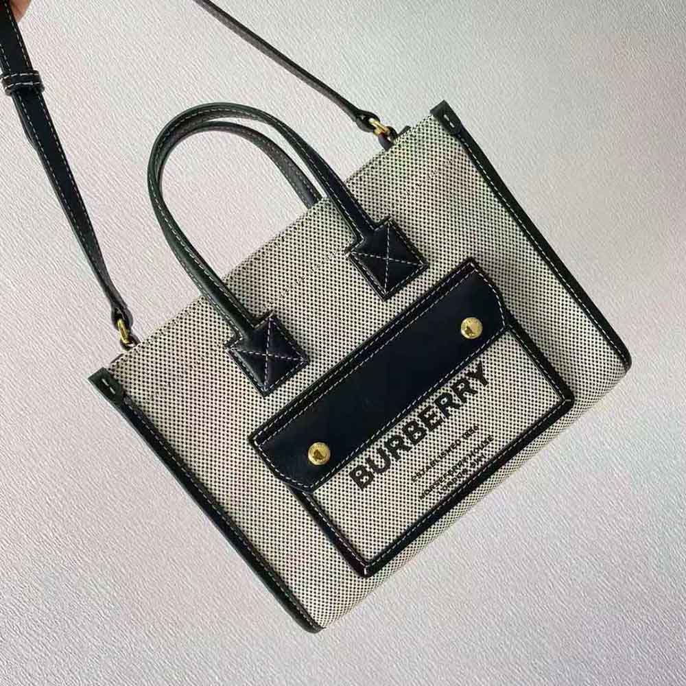 Burberry Women Mini Two-tone Canvas and Leather Freya Bag-Silver - image 4