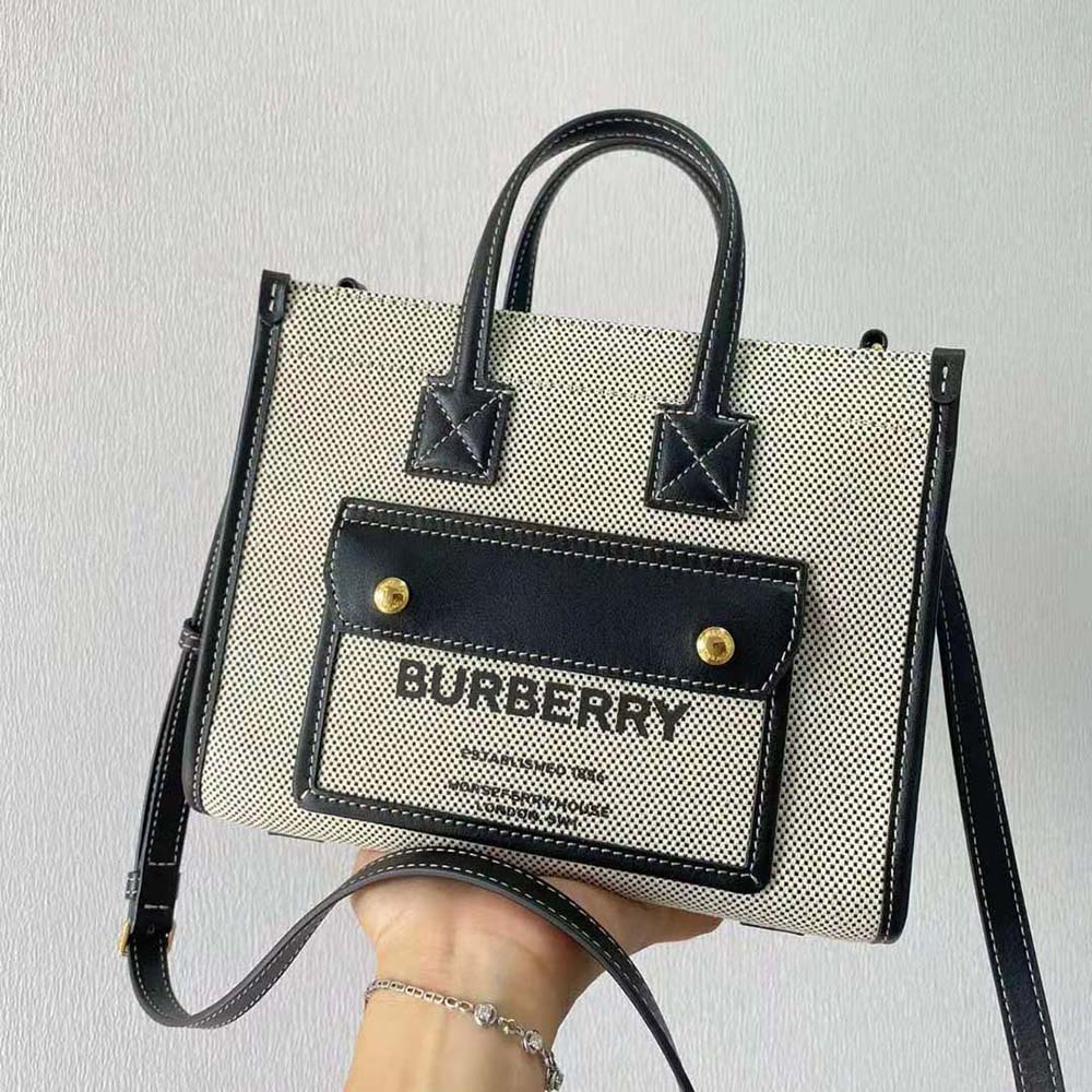 Close-up of silver hardware and clasp on Burberry Freya Bag-Silver