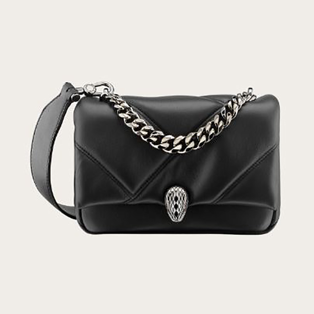 Front view of Bvlgari Women Serpenti Cabochon Crossbody Mini Bag-Black