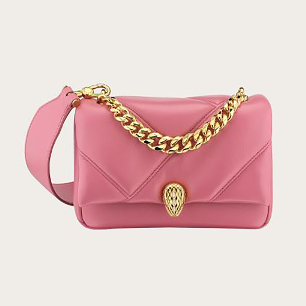 Front view of Bvlgari Women Serpenti Cabochon Crossbody Mini Bag-Pink
