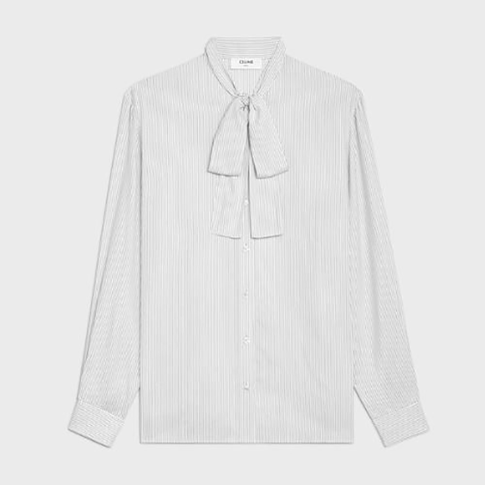Front view of Celine Women Lavalliere Blouse in Silk Poplin silver
