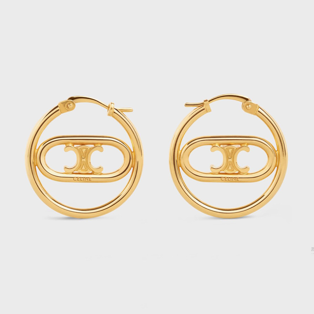 Front view of Celine Women Maillon Triomphe Bold Hoops gold earrings