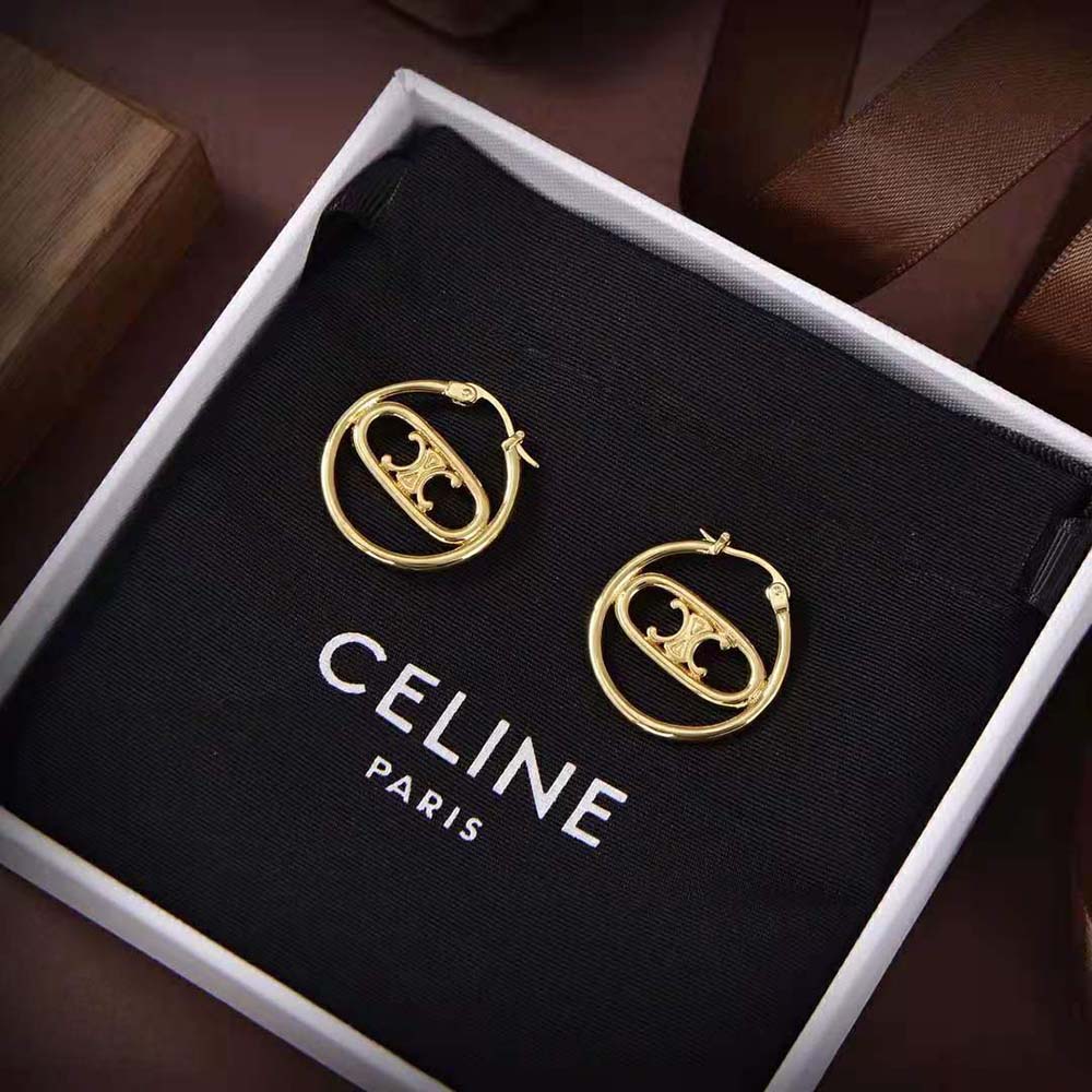 Celine Women Maillon Triomphe Bold Hoops in Brass with Gold Finish - image 5