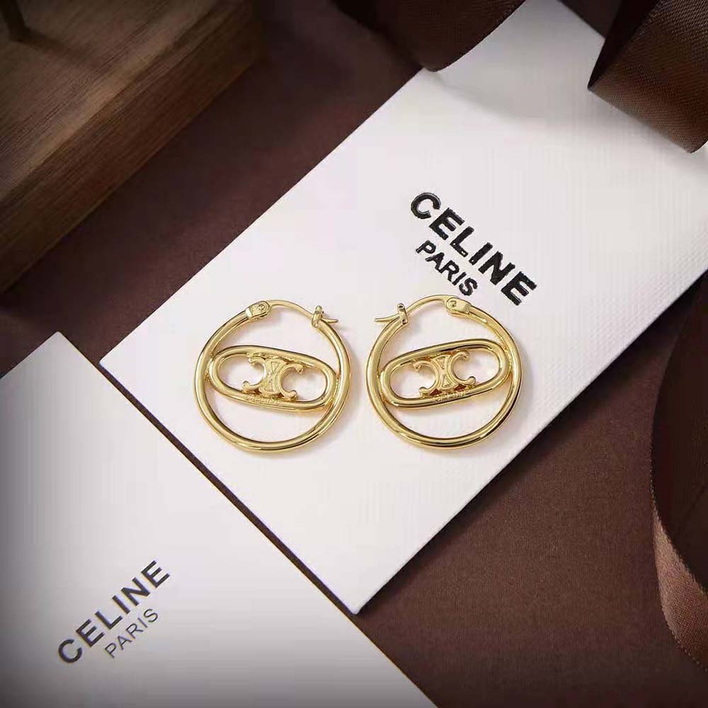 Celine Women Maillon Triomphe Bold Hoops in Brass with Gold Finish - image 4