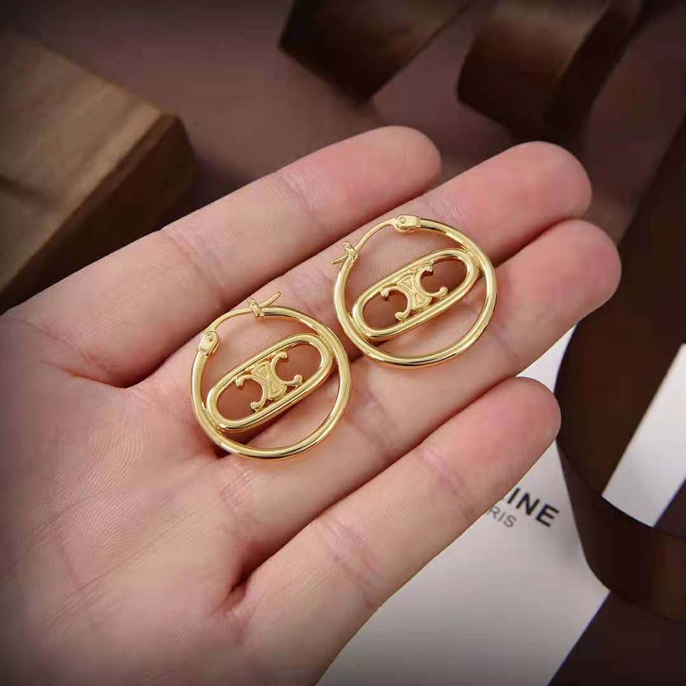 Celine Women Maillon Triomphe Bold Hoops in Brass with Gold Finish - image 7
