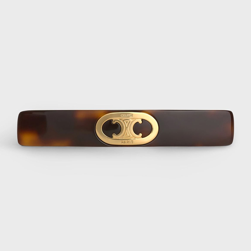 Front view of Celine Women Maillon Triomphe Hair Clip in gold brass