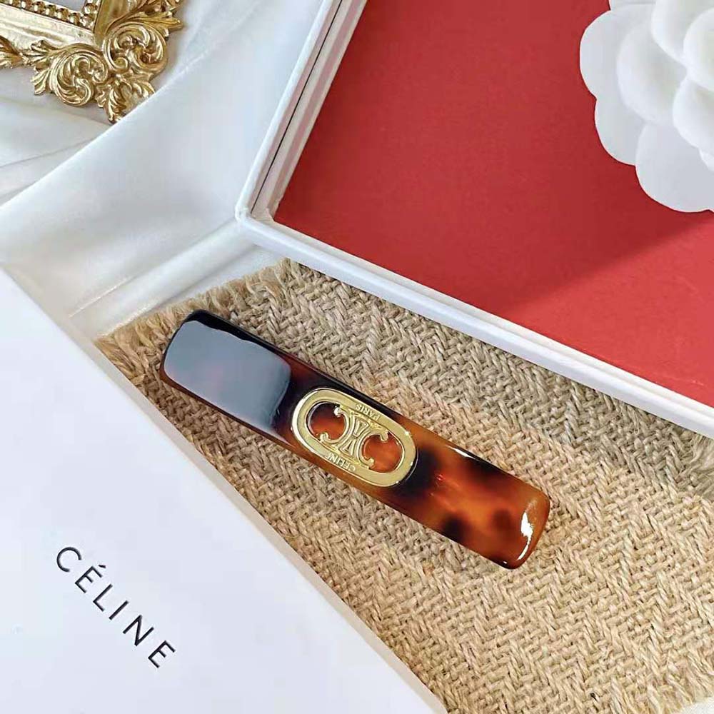 Celine Women Maillon Triomphe Hair Clip in Gold Brass Acetate and Steel - image 4