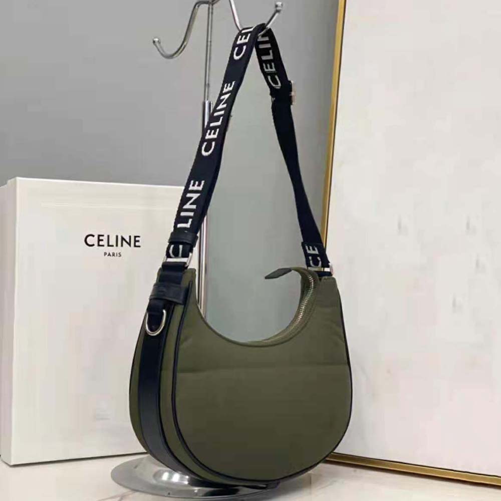 Celine Women Medium Ava Bag with Celine Strap in Quilted Nylon-Green - image 4