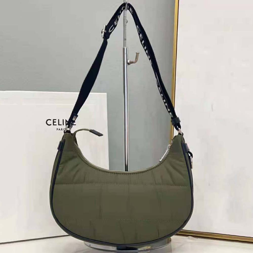 Celine Women Medium Ava Bag with Celine Strap in Quilted Nylon-Green - image 3