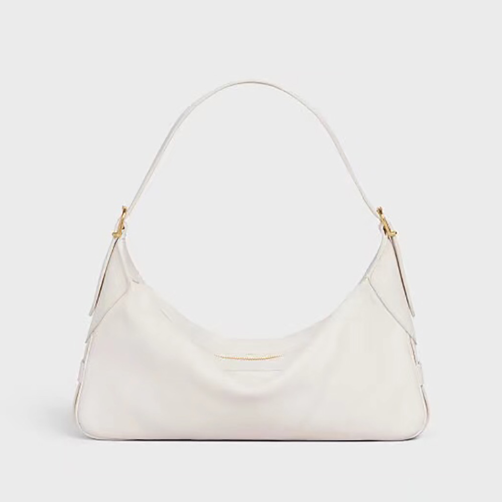 Front angle of Celine Women Medium Romy in Supple Calfskin-White handbag